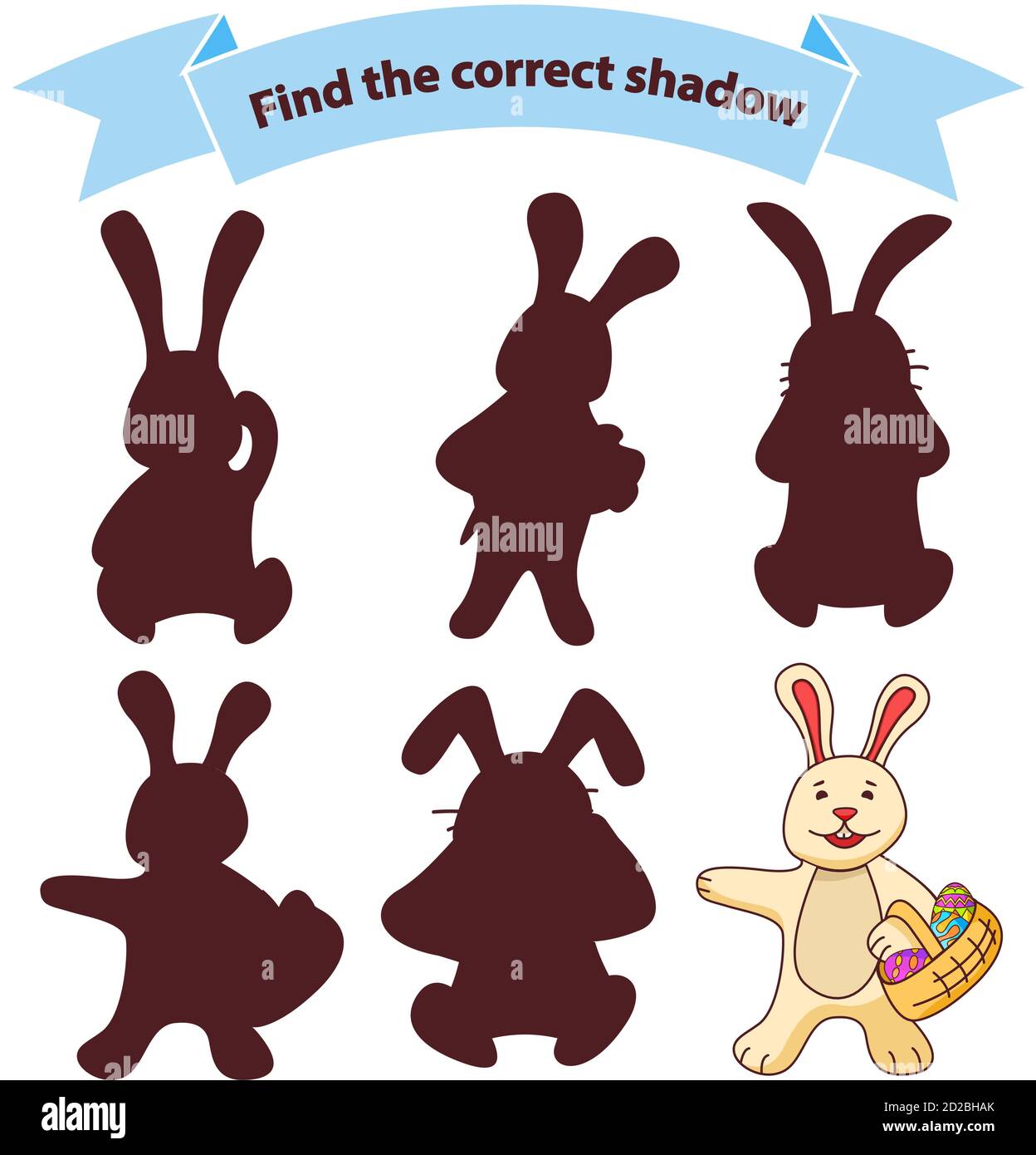 Find the correct shadow with a basket with Easter eggs. Stock Vector