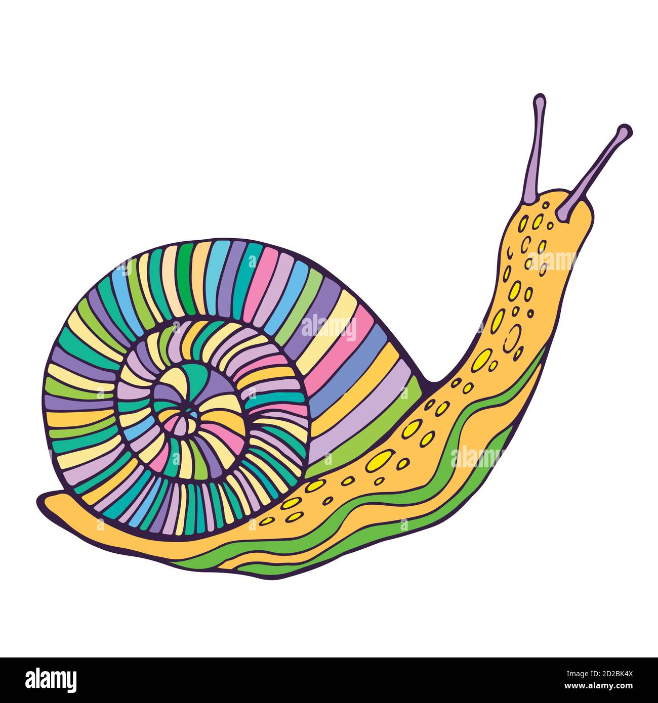Funny fantasy snail, pastel color, vintage style Stock Vector Image