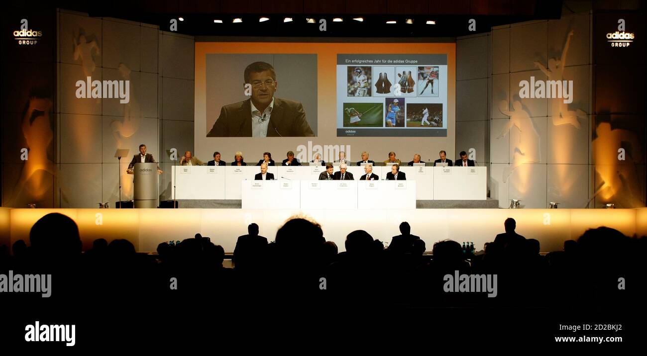 Herbert Hainer, CEO of Adidas Group holds his speech at the annual  shareholder meeting in Fuerth near Nuremberg May 8, 2008. REUTERS/Michaela  Rehle (GERMANY Stock Photo - Alamy