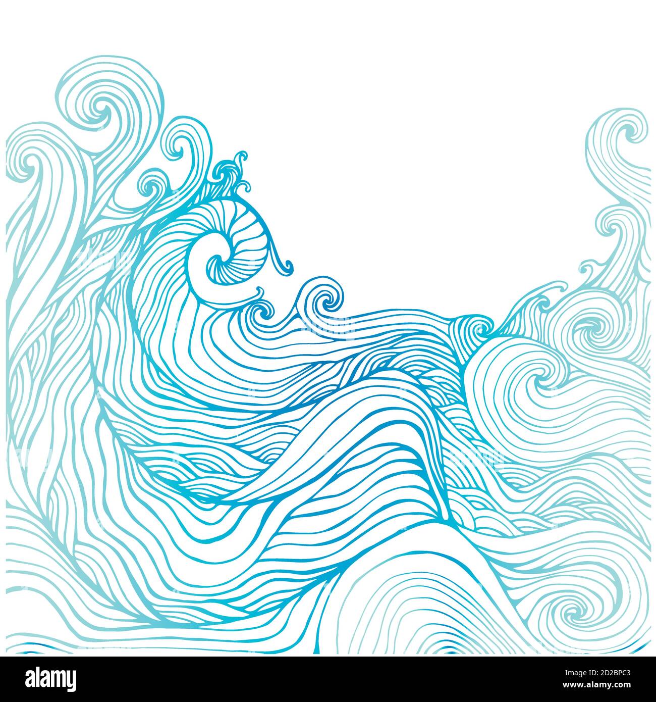 Blue and dark blue decorative doodles waves. Stock Vector
