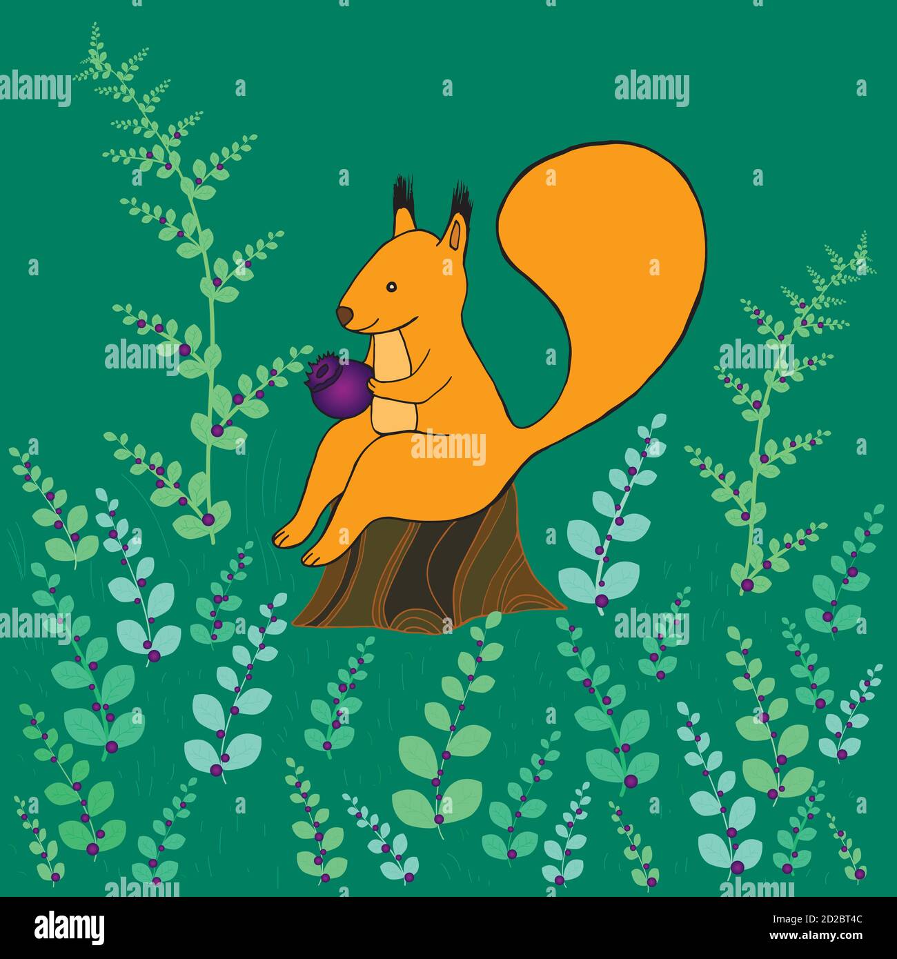 Fantasy squirrel sitting on a stump in the woods Stock Vector