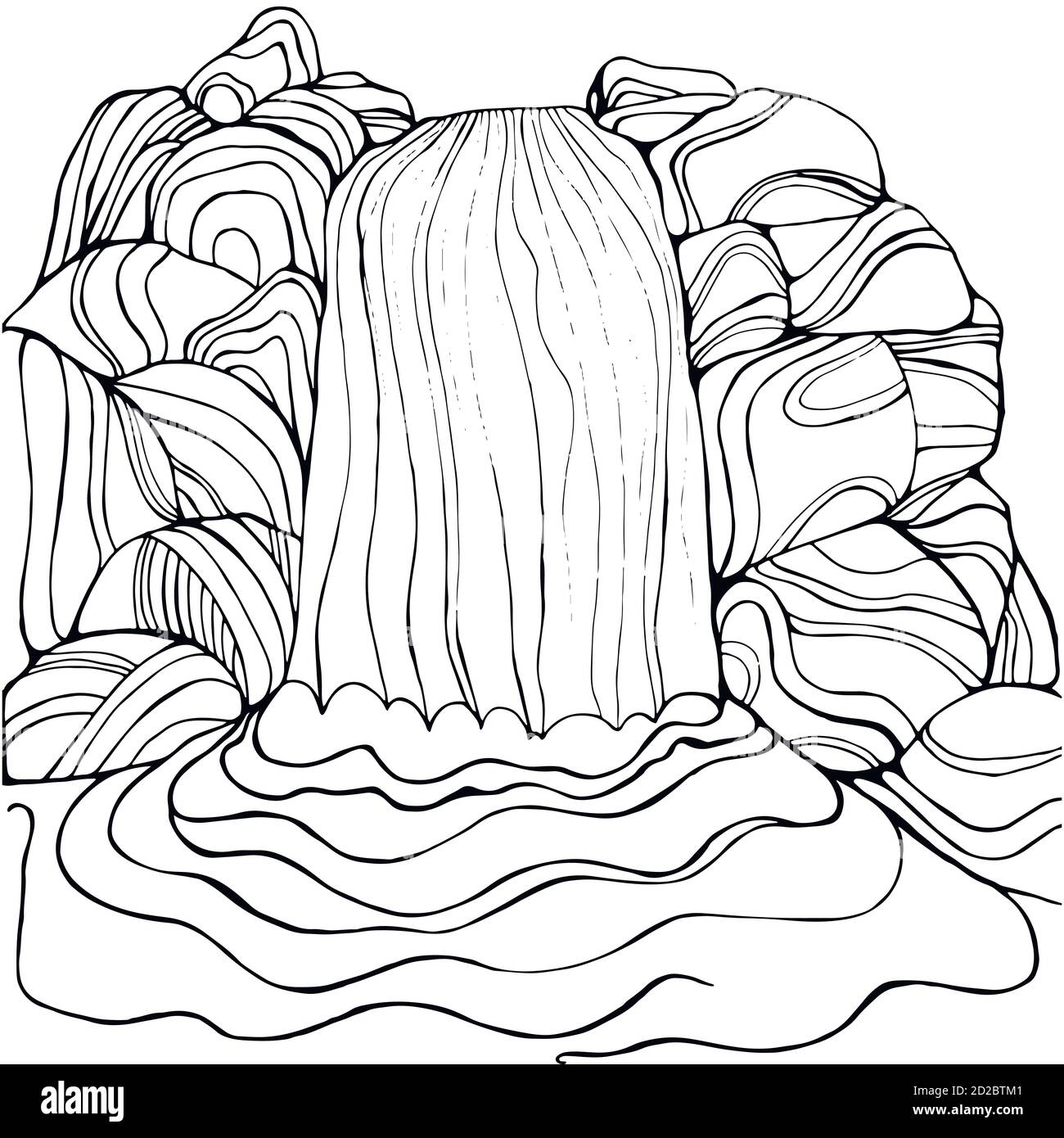 Waterfall coloring page for children and adults. Stock Vector