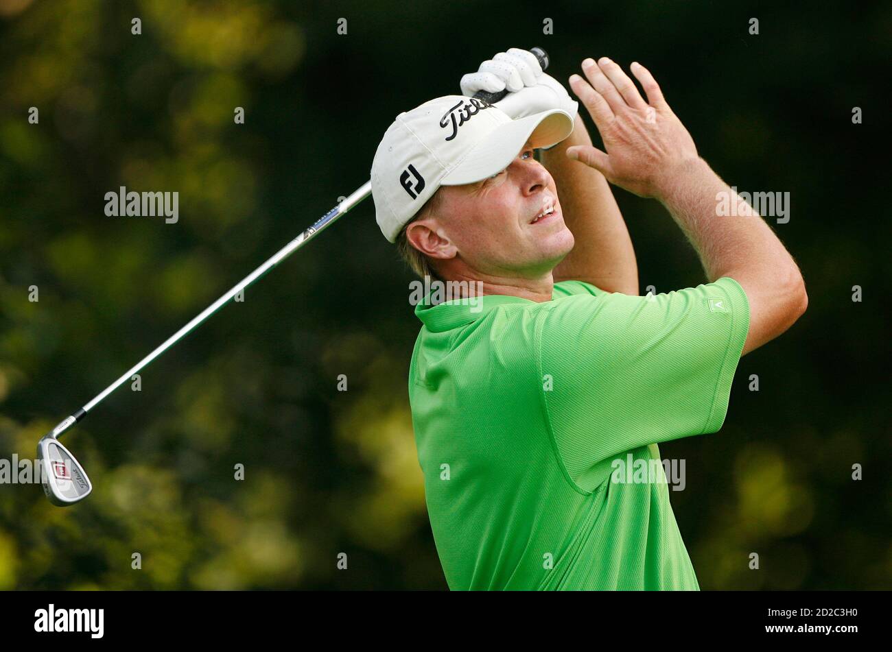 Steve Stricker tees off on the 15th hole during the third round of "The  Barclays" inaugural tournament of the new PGA golf Tour Playoffs for the  FedEx Cup, at the Westchester Country
