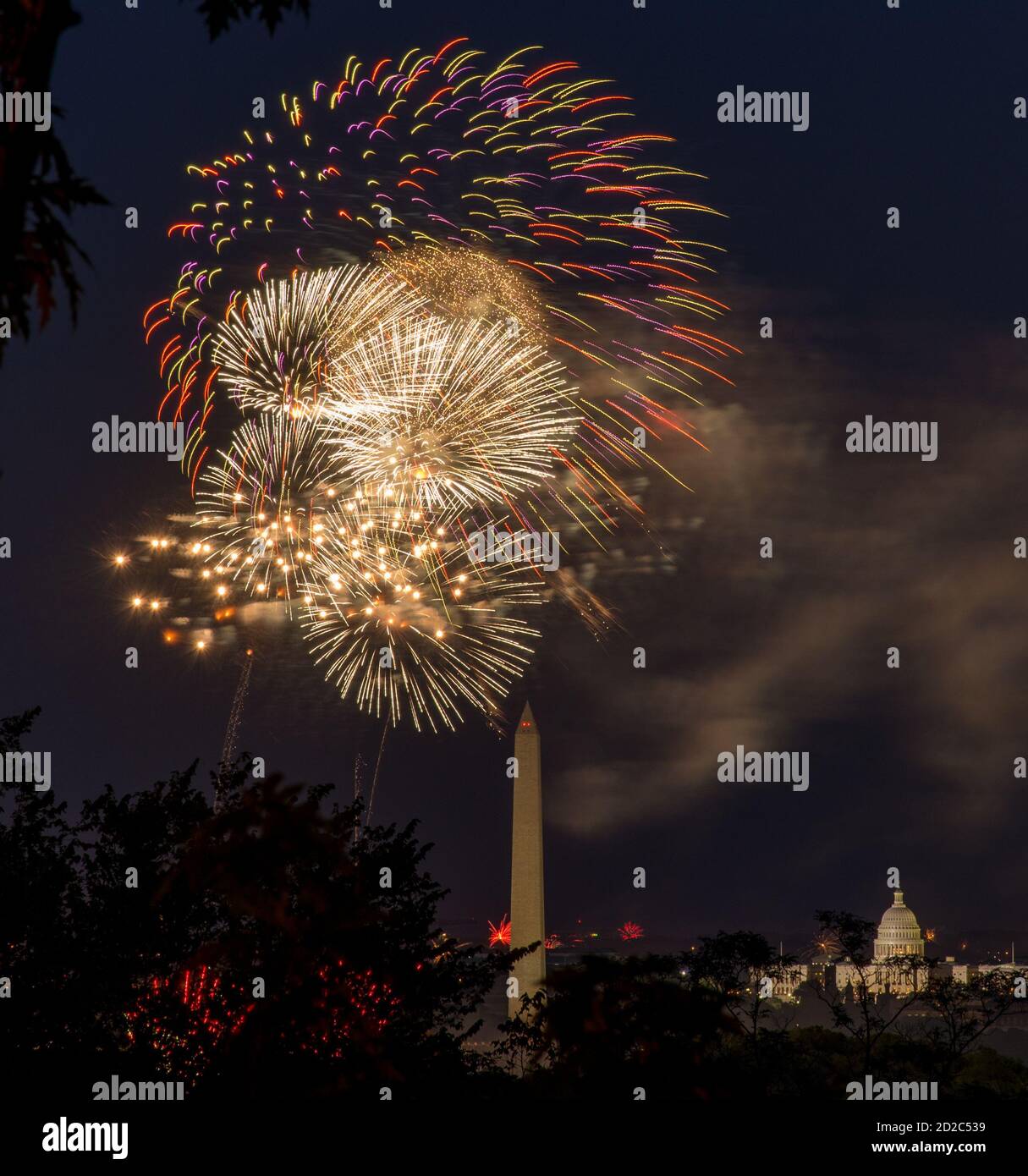Fireworks on the 4th of July as seen from Fort Myer in Arlington.Photo