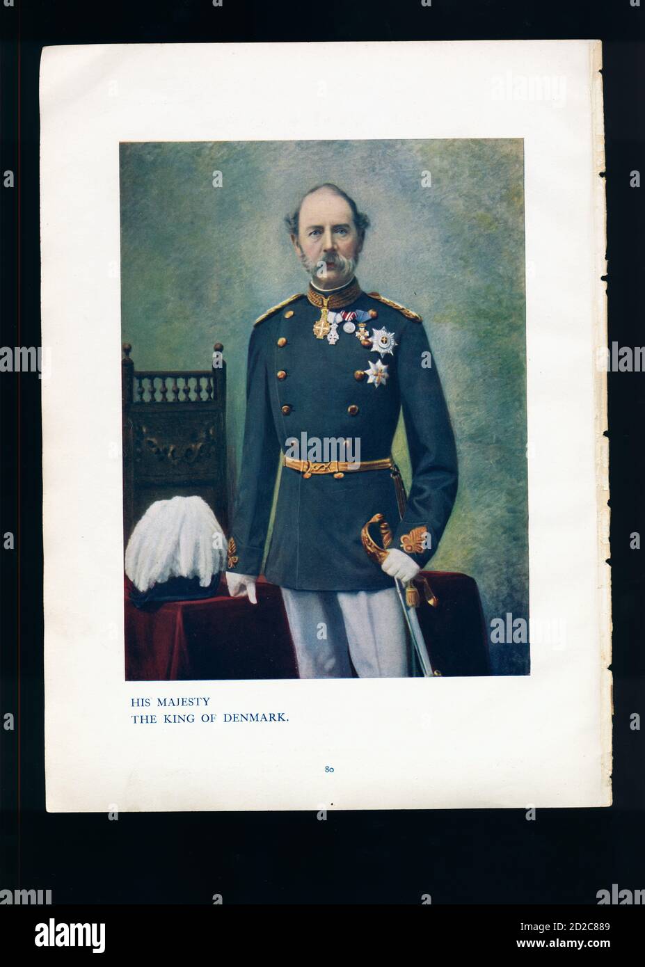 Chromolithographic portrait of King Christian IX of Denmark (8 April 1818 - 29 January 1906). He reigned the Kingdom from 15 November 1863 to 29 Janua Stock Photo