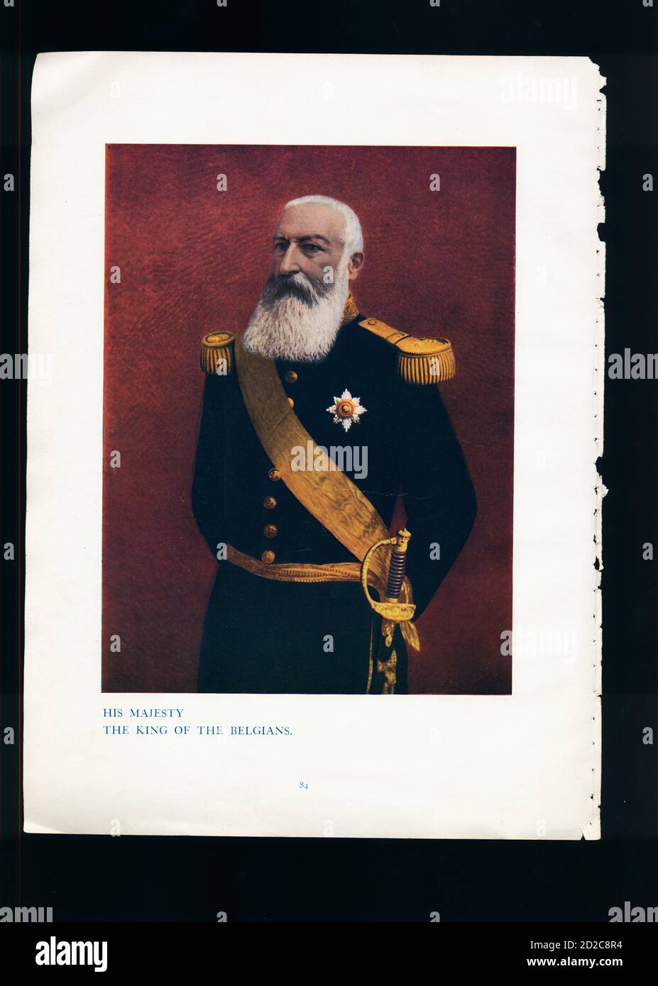 Chromolithographic portrait of King Leopold II of Belgium (9 April 1835 – 17 December 1909). He is remembered for the many buildings and urban project Stock Photo