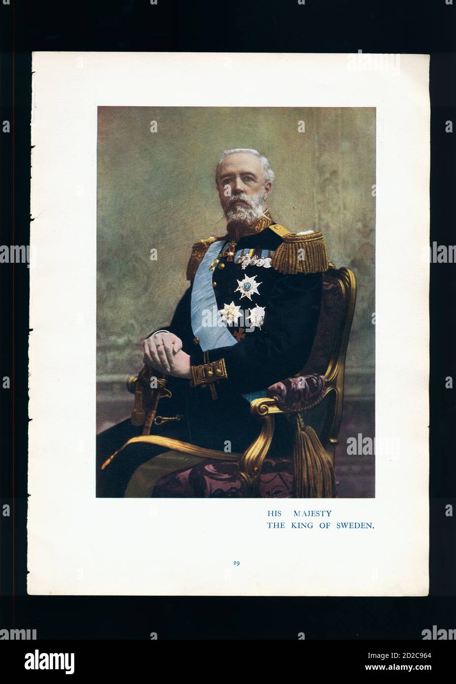 Chromolithographic portrait of King Oscar II of Sweden (21 January 1829 – 8 December 1907). He reigned from 18 September 1872 to 8 December 1907. Imag Stock Photo