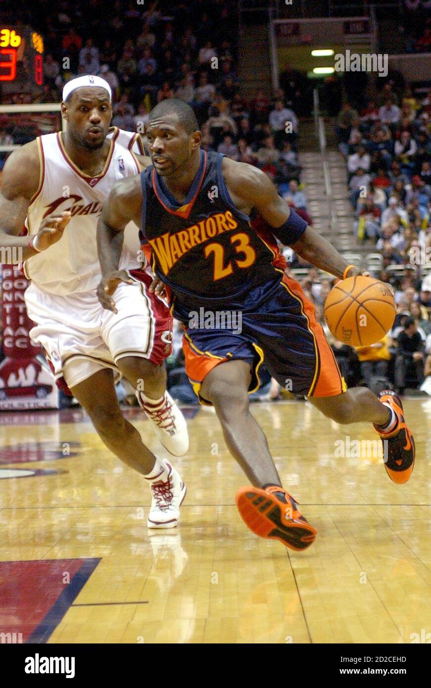 Jason Richardson 23 Of The Golden State Warriors Dribbles Past Lebron James Of The Cleveland Cavaliers During The Fourth Quarter Of Their Nba Game At The Q In Cleveland Ohio February 11 Jason Richardson 23 Of The Golden State Warriors Dribbles Past Lebron James Of The Cleveland Cavaliers During The Fourth Quarter Of Their Nba Game At The Q In Cleveland Ohio February 11