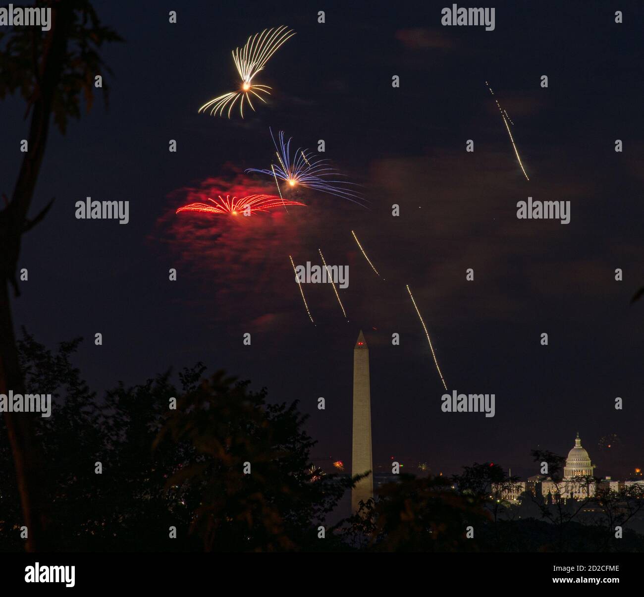 Fireworks on the 4th as seen from Fort Myer in Arlington. Photo by LIz