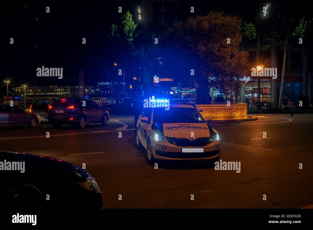 Tbilisi, Georgia - June 29 2019: Police cars with included beacons ...