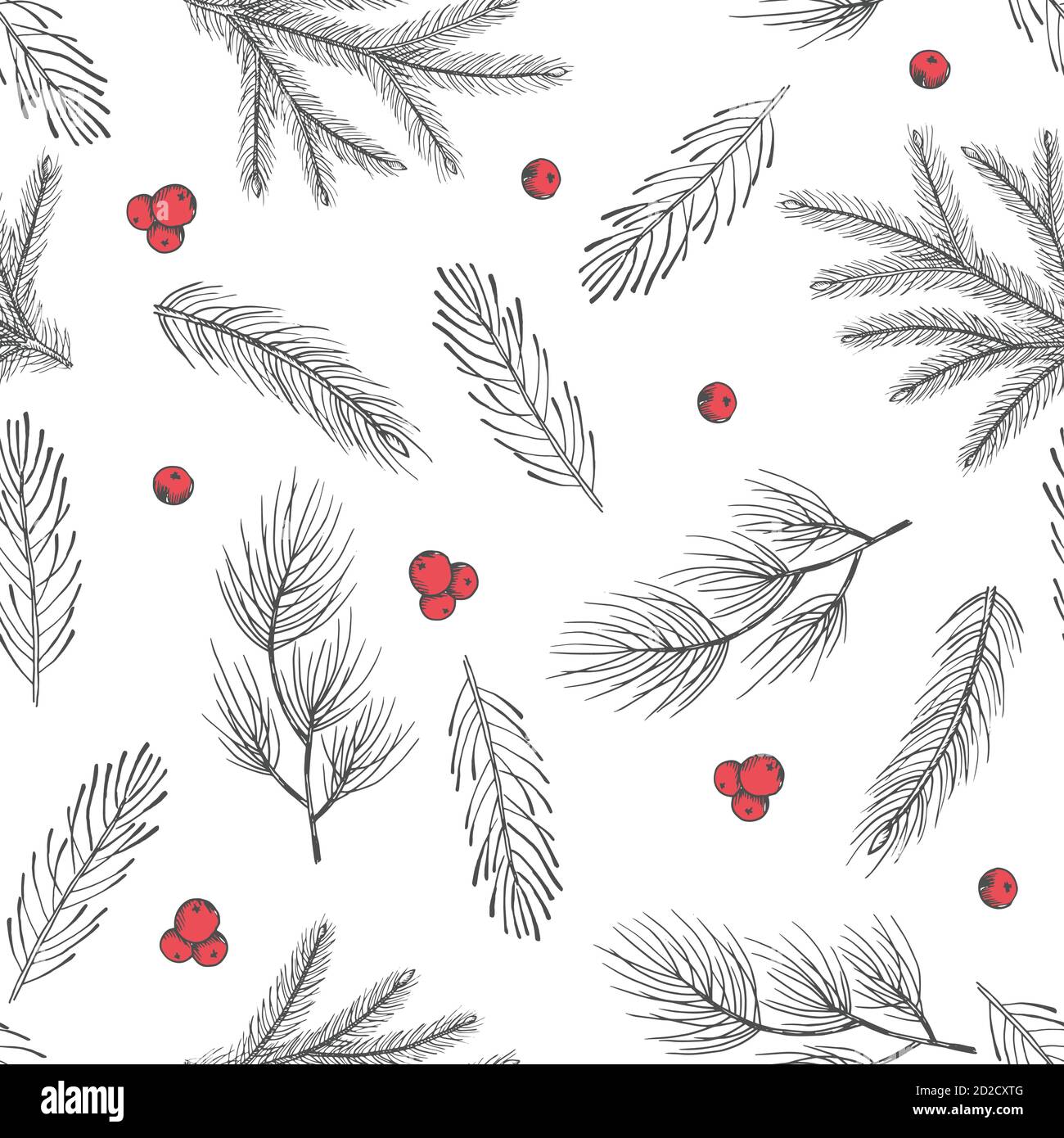 Xmas Seamless pattern with Christmas Tree Decorations, Pine Branches ...