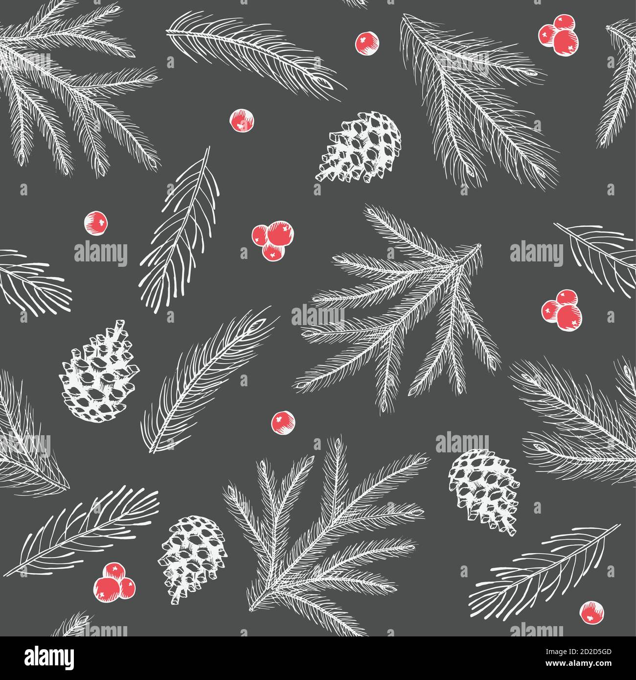 Xmas Seamless pattern with Christmas Tree Decorations, Pine Branches ...