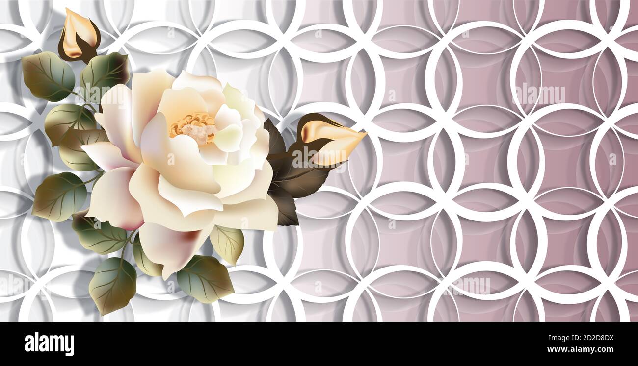 3d wallpaper, yellow rose on rings  theme - this is a  trend in design interior Stock Photo - Alamy