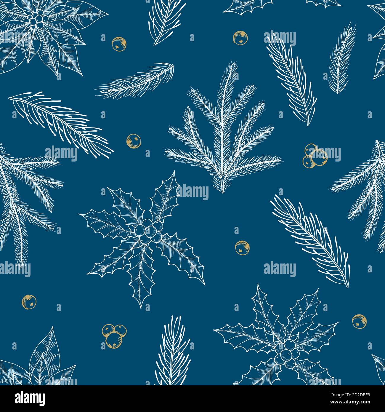 Xmas Seamless pattern with Christmas Tree Decorations, Pine Branches ...