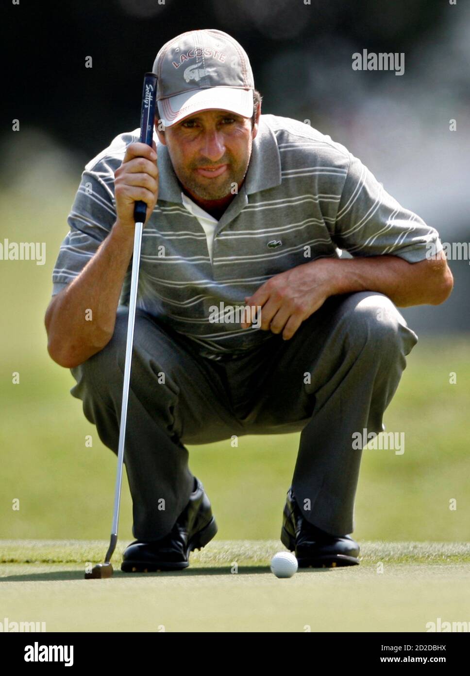 Jose Marie Olazabal of Spain takes a look at his putt on the second green during the third round of the St. Jude Classic golf tournament at TPC Southwind in Memphis, Tennessee June 13, 2009.   REUTERS/Nikki Boertman    (UNITED STATES SPORT GOLF) Stock Photo
