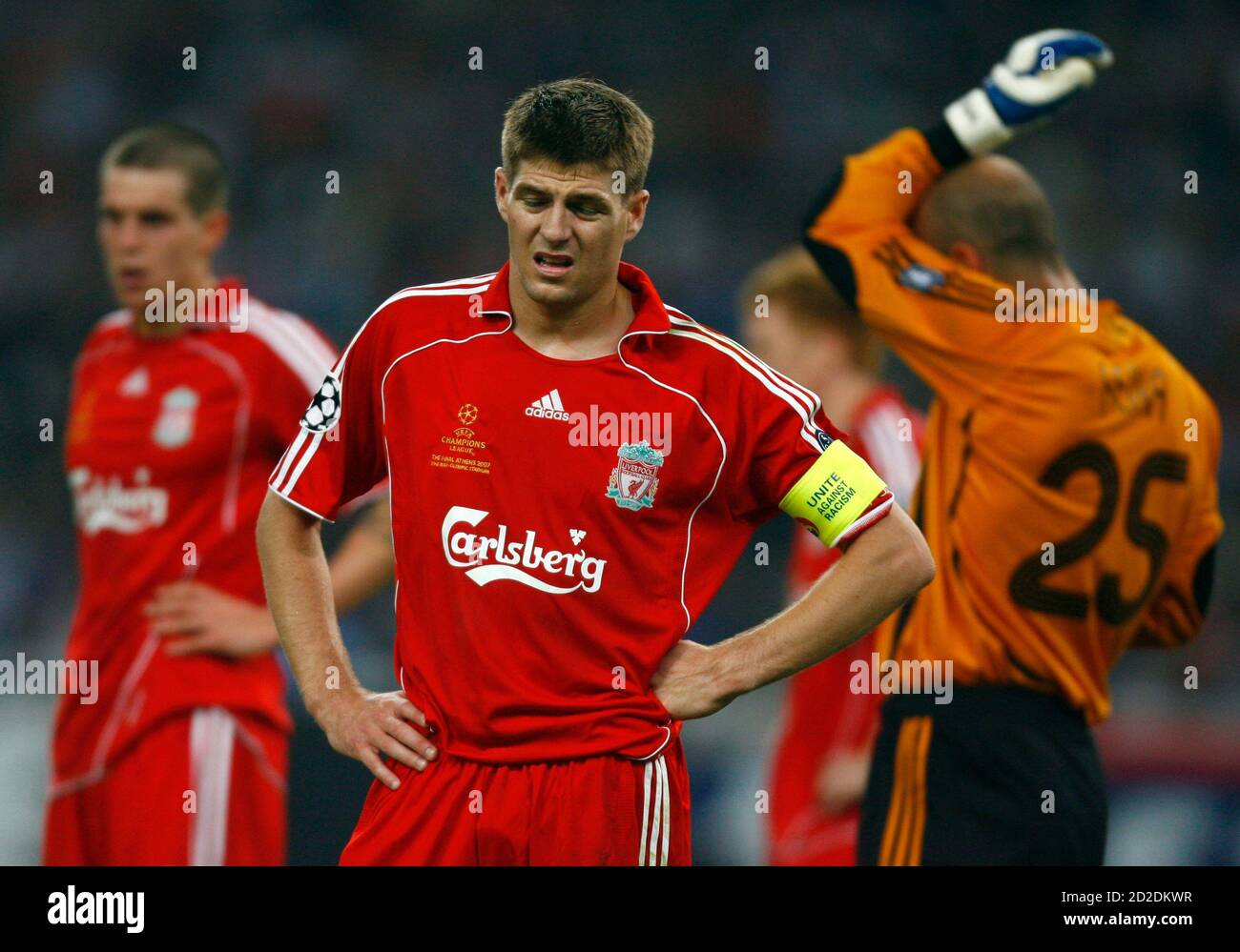 Liverpool's captain Steven Gerrard reacts during their Champions League  final soccer match against AC Milan in Athens, May 23, 2007. REUTERS/Kai  Pfaffenbach (GREECE Stock Photo - Alamy