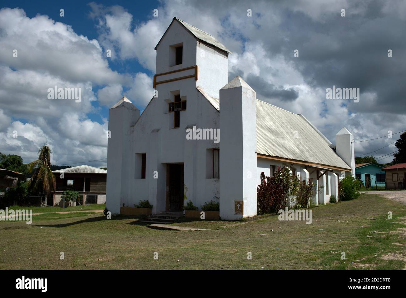 A church in the small Yucatecan Maya community of San Jose Succotz, Cayo District, Belize. Stock Photo