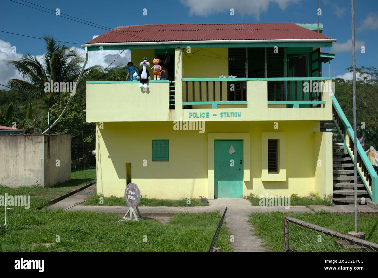 The police station in the small Yucatecan Maya community of San Jose Succotz, Cayo District, Belize. Stock Photo