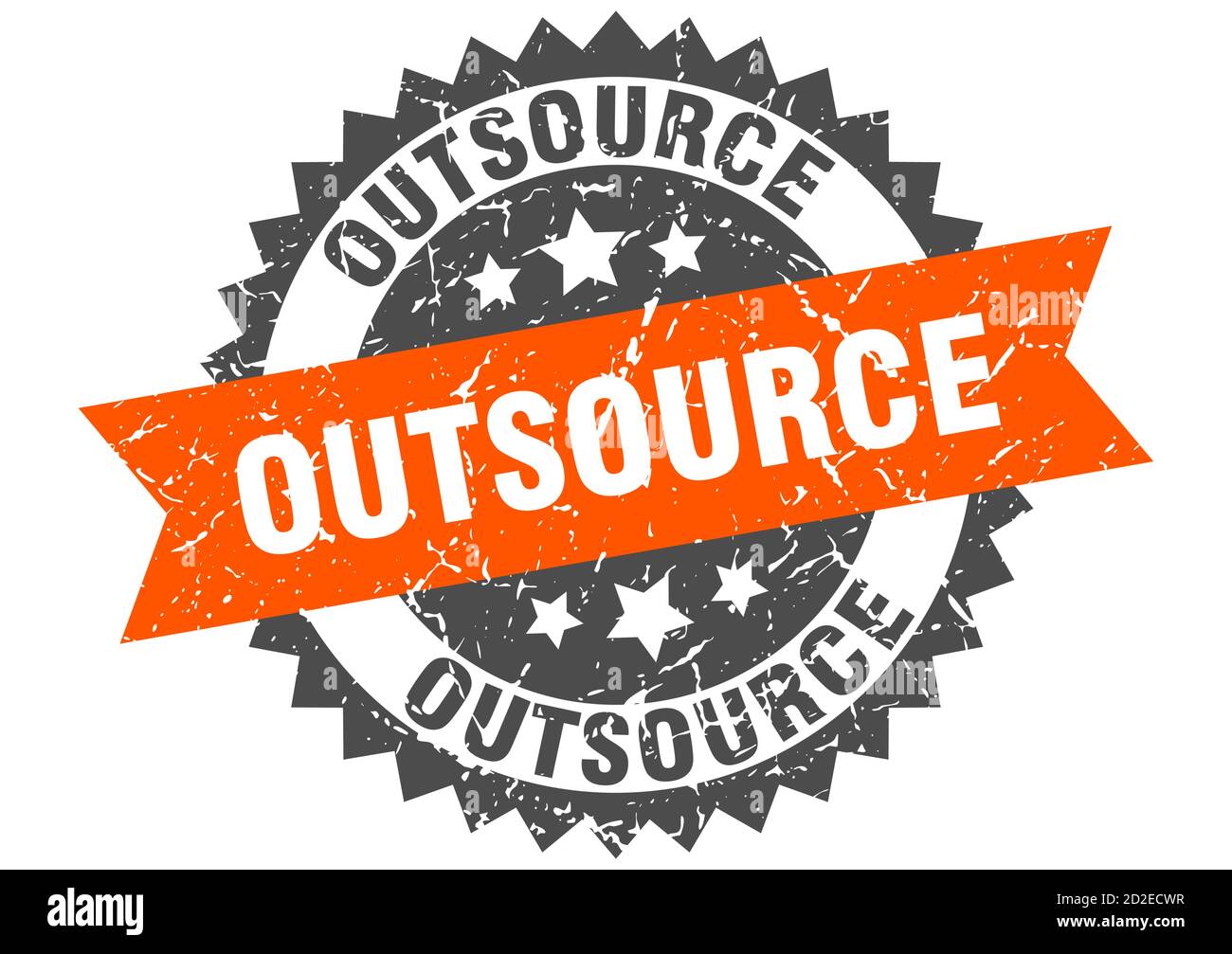 outsource stamp. round grunge sign with ribbon Stock Vector
