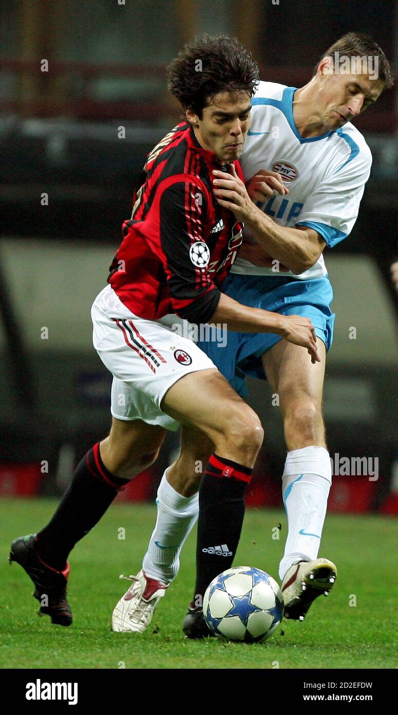 Ac Milan S Kaka L Challenges Psv Eindhoven S Timmy Simons During Their Champions League Group E Soccer