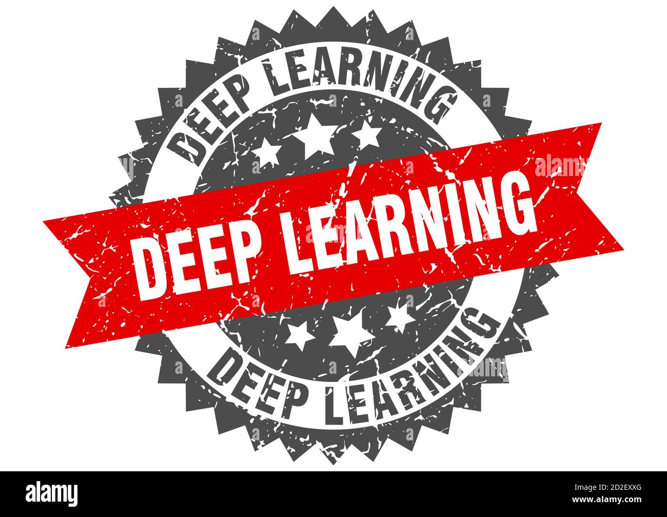 deep learning stamp. round grunge sign with ribbon Stock Vector