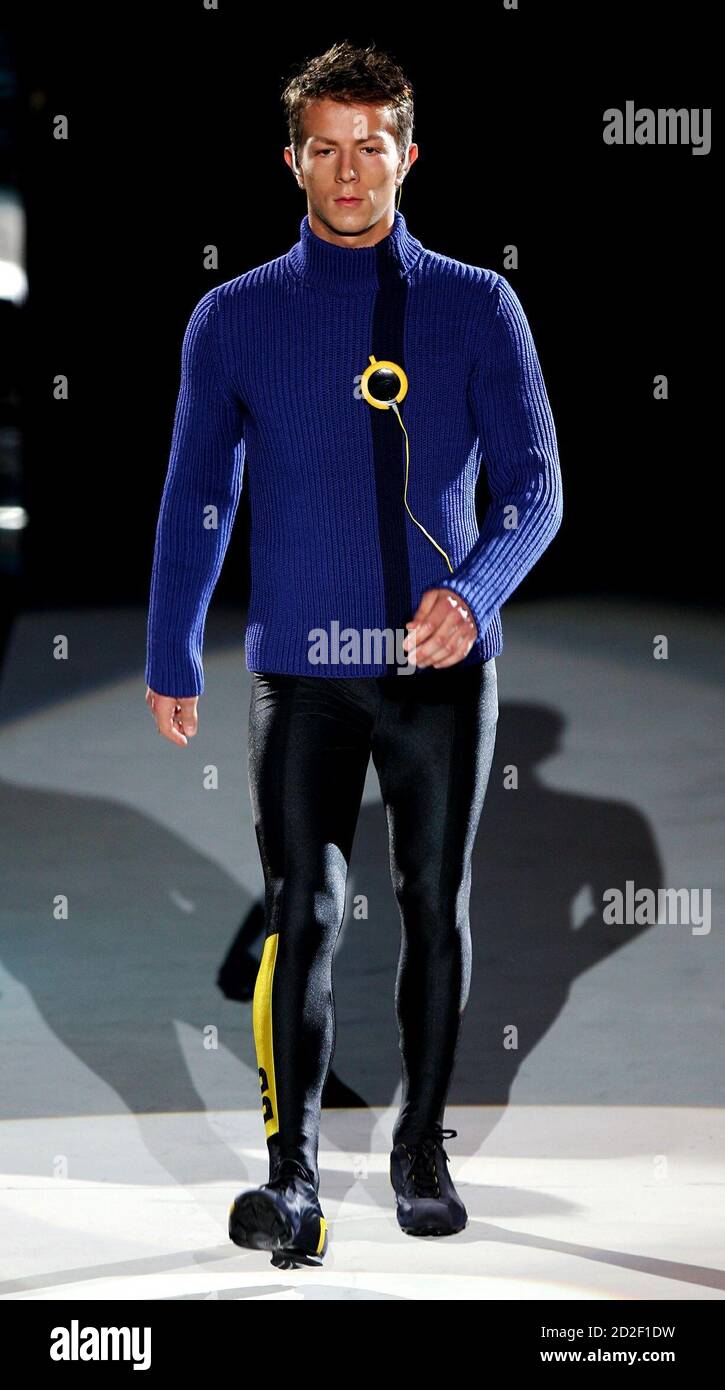 A model presents a creation as part of Dirk Bikkembergs' Fall/Winter  2006/2007 men's collections at Milan fashion week January 17, 2006 Stock  Photo - Alamy