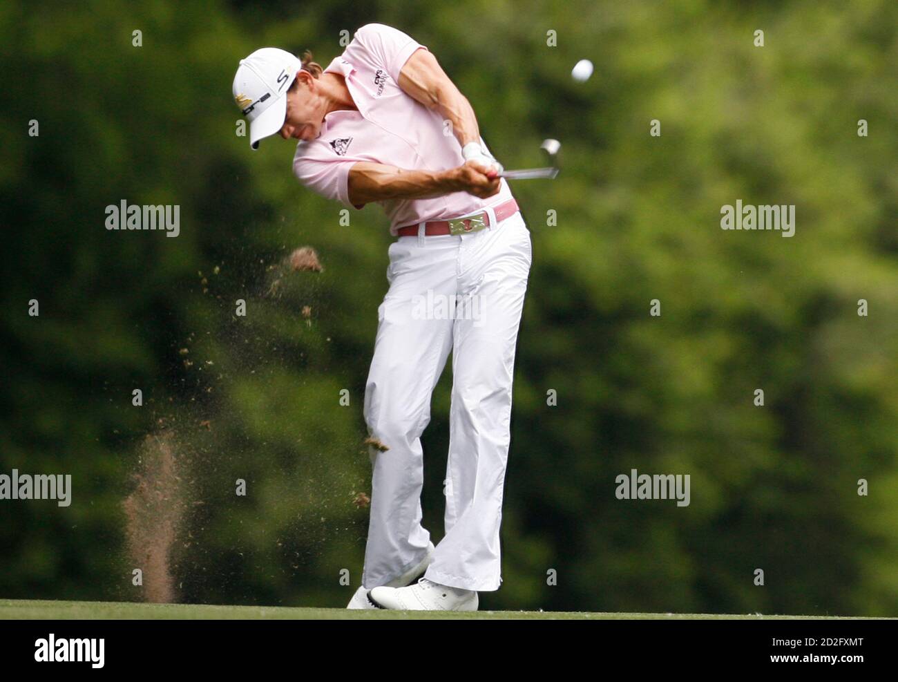 Camillo Villegas of Colombia hits from the fairway at the 11th hole during the third round of the Quail Hollow Championship in Charlotte, North Carolina May 1, 2010. REUTERS/Jason Miczek (UNITED STATES - Tags: SPORT GOLF) Stock Photo