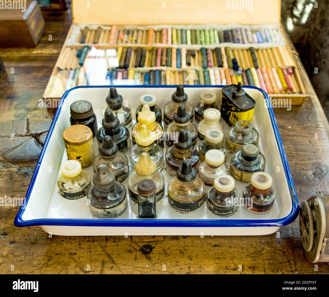 Frida Kahlo's pastels and inks  in Casa Azul (Blue House) Museum, Coyoacan, Mexico City, Mexico Stock Photo