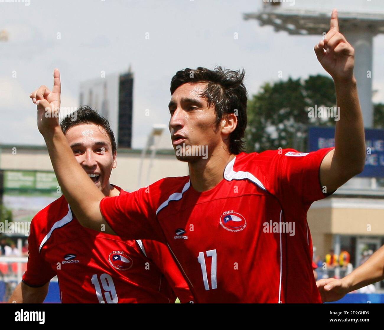 Chile S Hans Martinez R Celebrates Scoring His Team S First Goal Against Austria With Teammate Michael Silva L In The First Half During Their Third Place Match At The Fifa U 20 World Cup
