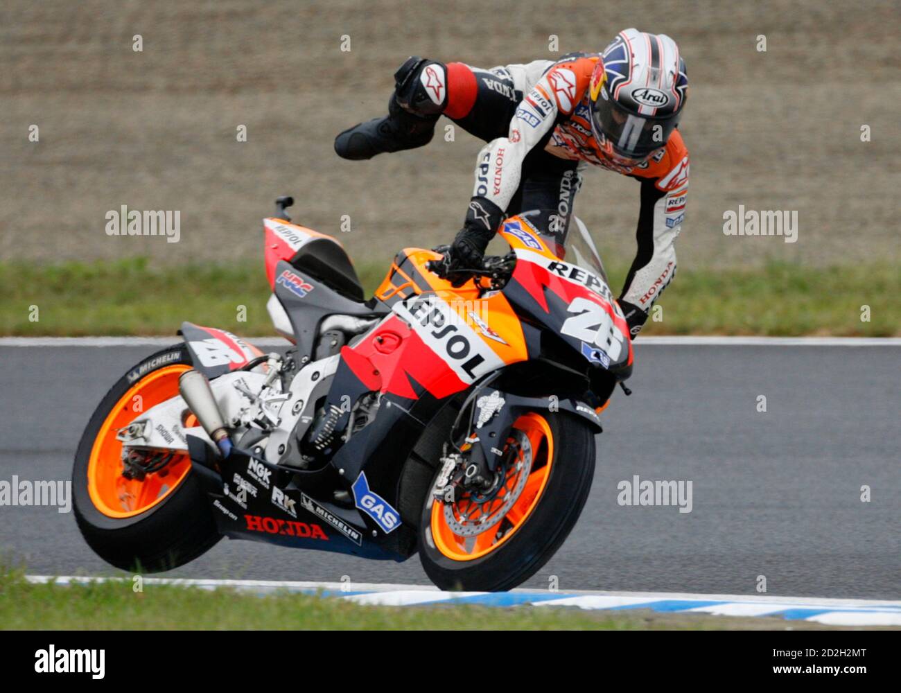 Honda S Motogp Rider Dani Pedrosa Of Spain Falls During The Japanese Grand Prix In Motegi North Of Tokyo September 23 07 Reuters Toru Hanai Japan Stock Photo Alamy