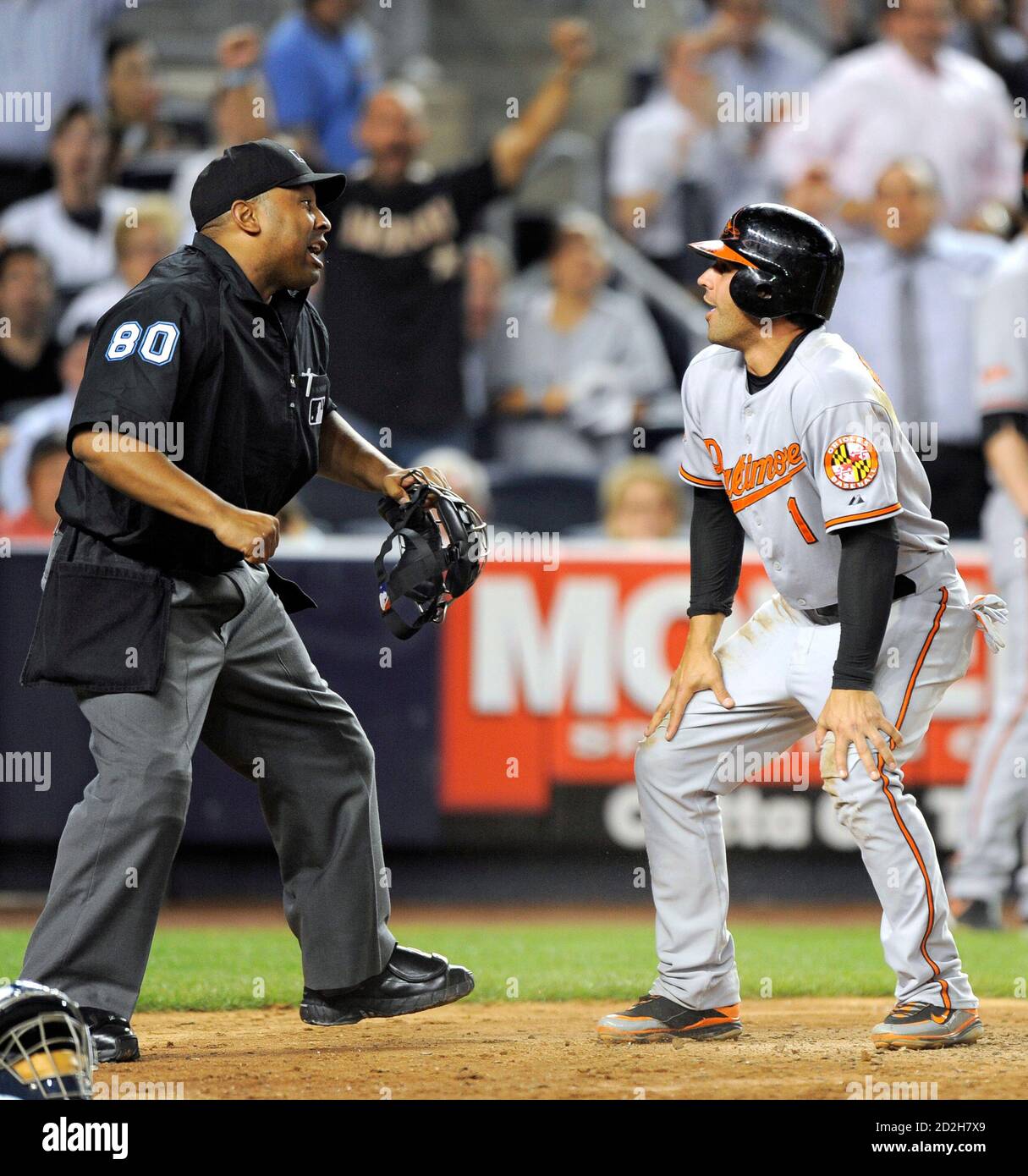 Baltimore Orioles Runner Brian Roberts R Reacts As He Is Out By Home Plate Umpire Adrian Johnson As He Tried To Score On A Wild Pitch By New York Yankees Pitcher Phil Baltimore Orioles Runner Brian Roberts R Reacts As He Is Out By Home Plate Umpire Adrian Johnson As He Tried To Score On A Wild Pitch By New York Yankees Pitcher Phil
