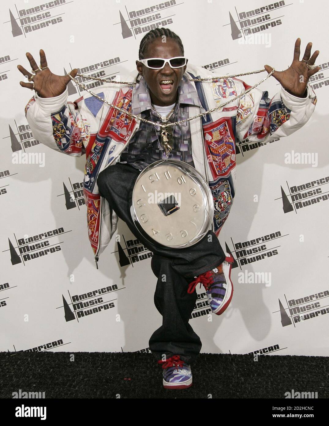 Musician Flavor Flav poses backstage at the 2006 American Music Awards November 21, 2006 in Los Angeles.  REUTERS/Lucy Nicholson    (UNITED STATES) Stock Photo