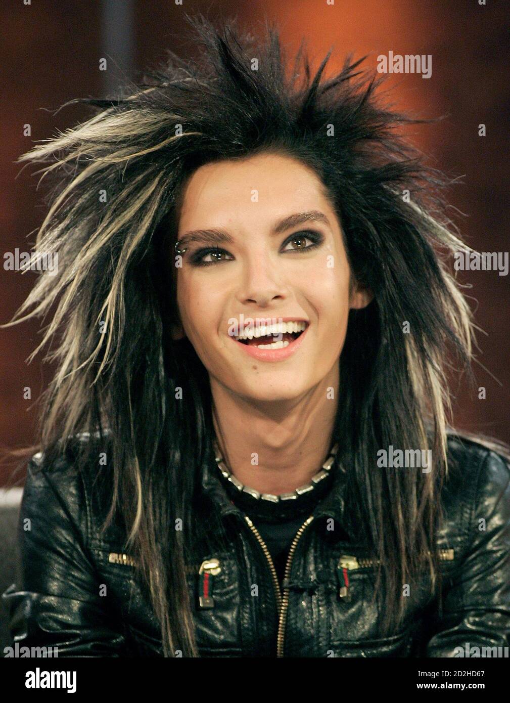 Lead singer of the German pop group 'Tokio Hotel' Bill Kaulitz smiles  during the German television show 'Wetten, dass..?' (Bet it..?) in the  southern German town of Friedrichshafen, January 20, 2007. REUTERS/Alexandra