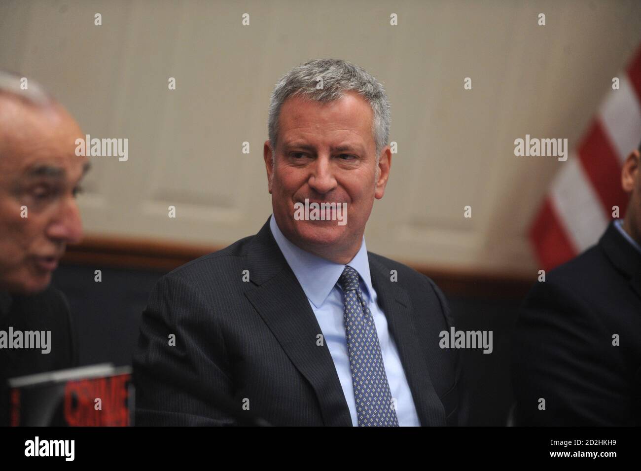 NEW YORK, NY - AUGUST 04: Incoming NYPD Commissioner James O'Neill, departing NYPD Commissioner William Bratton and New York City Mayor Bill De Blasio preside over a press conference regarding updated crime statistics at One Police Plaza on August 4, 2016 in New York City People:  Bill de Blasio Credit: Hoo-me / MediaPunch Stock Photo