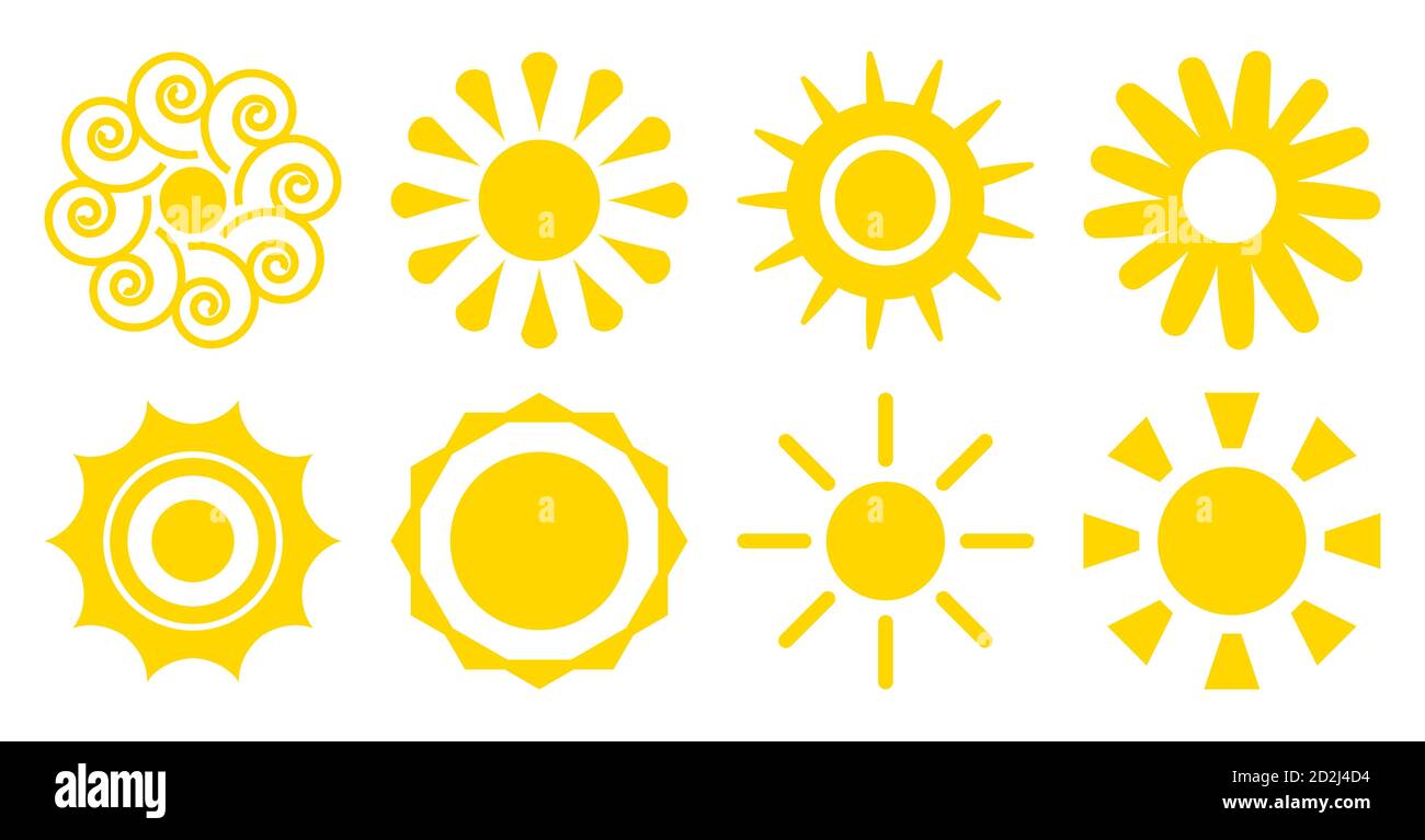 Cartoon sun icons set. Flat abstract different shape summer symbol. Simple banner template decorative element for logo. Sign happy morning, weather, spring season Isolated on white vector illustration Stock Vector Image & Cartoon sun icons set. Flat abstract different shape summer symbol. Simple banner template decorative element for logo. Sign happy morning, weather, spring season Isolated on white vector illustration Stock Vector Image &
