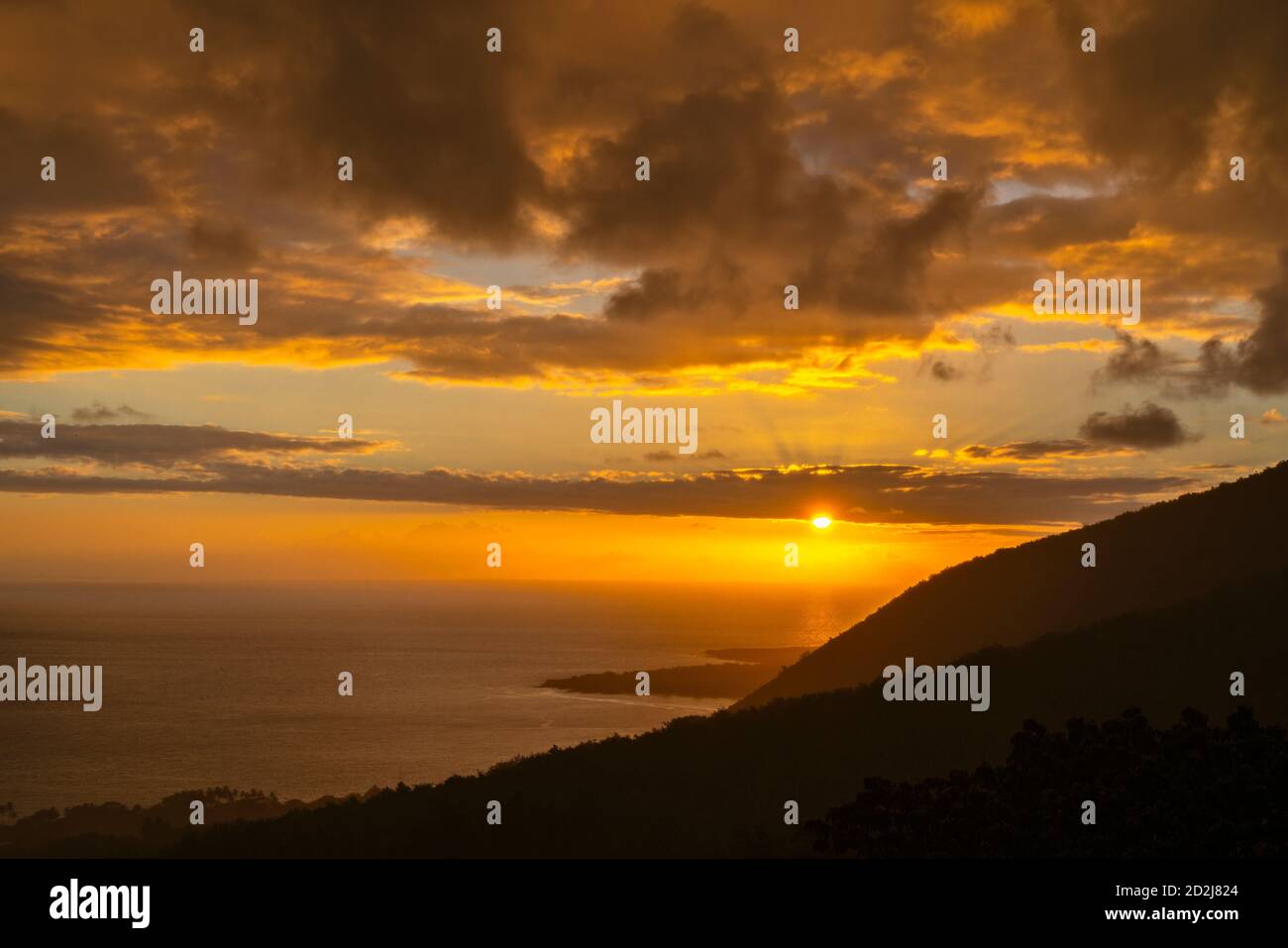 Sunset over Kealakekua Bay, South Kona, Hawaii. Stock Photo