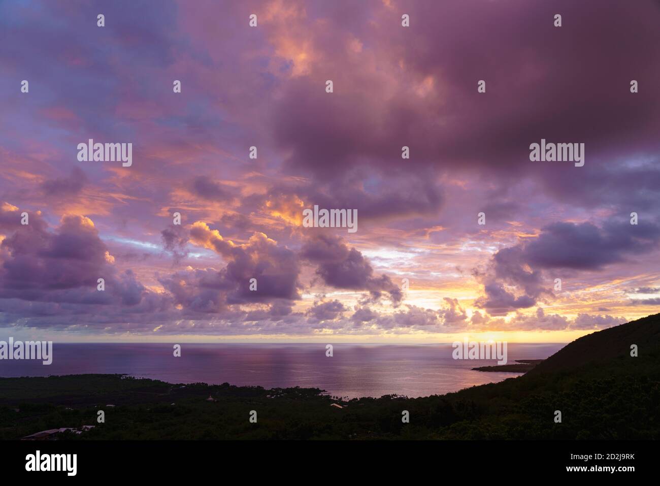Sunset glow over Kealakekua Bay, South Kona, Hawaii. Stock Photo