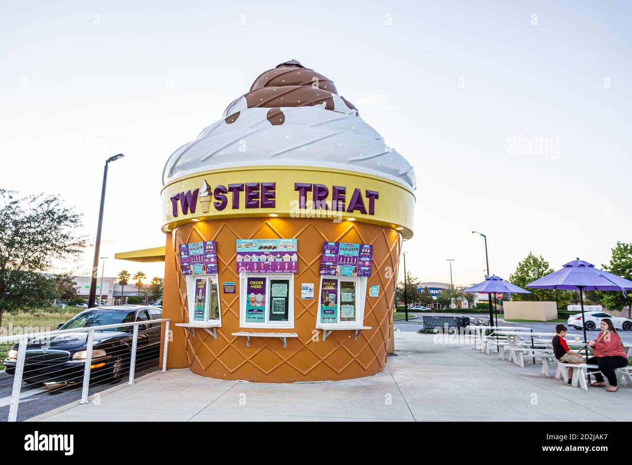 Spring Hill Florida,Twistee Treat,ice cream restaurant restaurants food dining eating out cafe cafes bistro,soft serve ice cream cone shaped building, Stock Photo