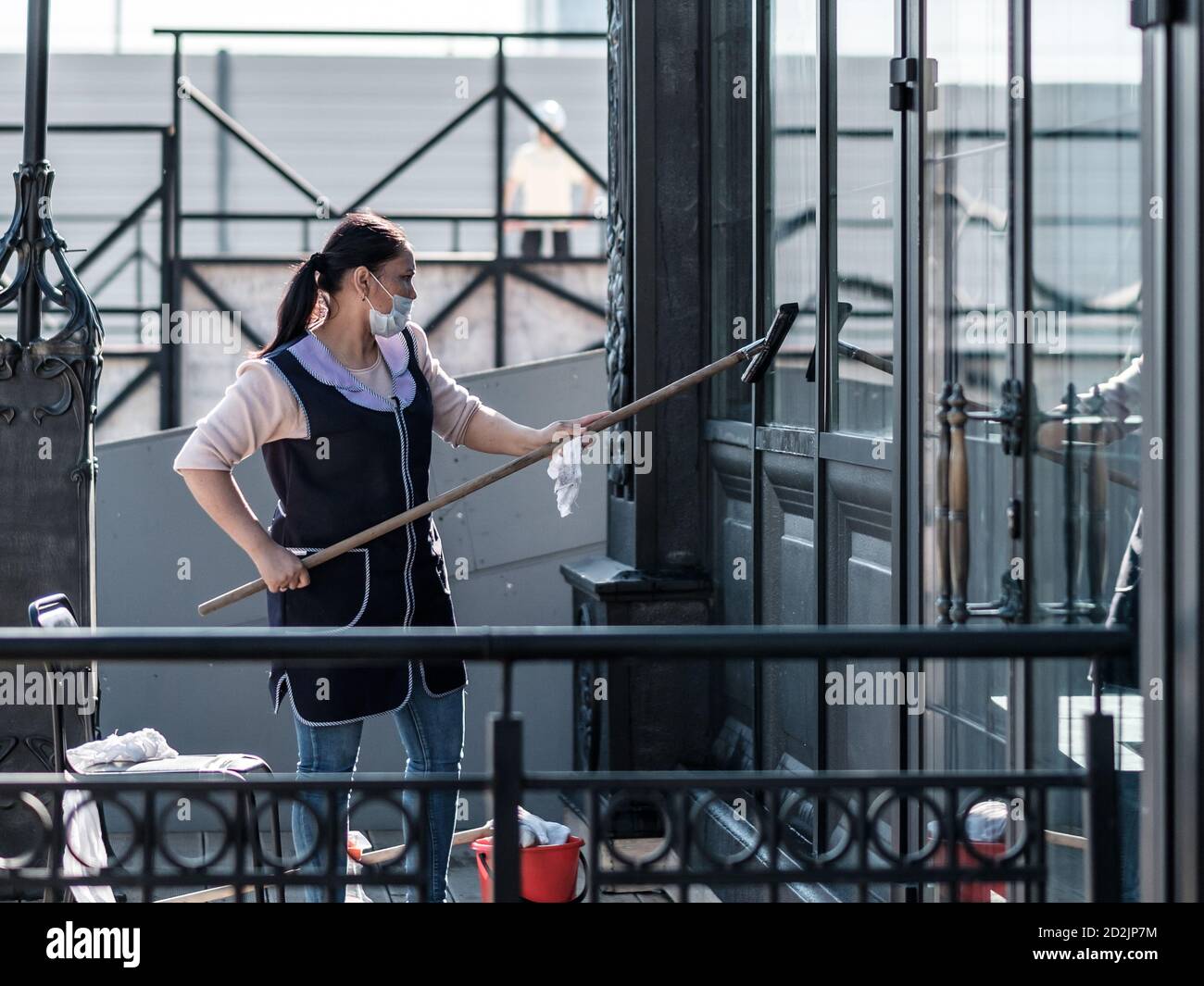 Moscow. Russia. October 4, 2020. A female cleaning service worker