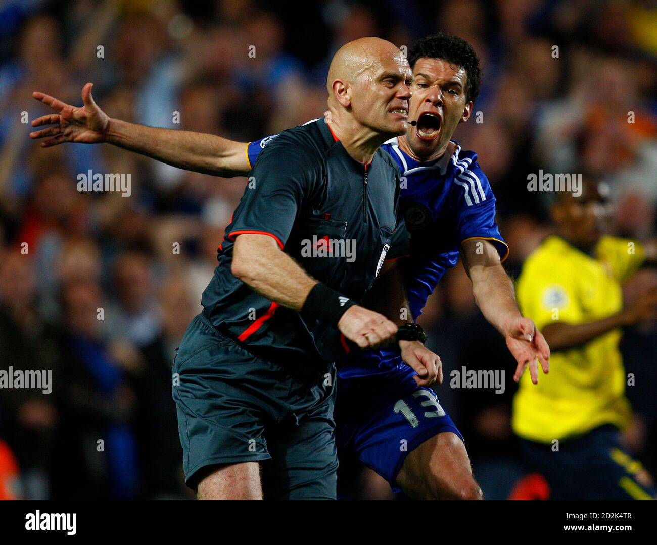 Chelsea S Michael Ballack R Screams At Referee Tom Henning Ovrebo After A Possible Handball By Barcelona During Their Champions League Second Leg Semi Final Soccer Match At Stamford Bridge In London May 6 Chelsea S Michael Ballack R Screams At Referee Tom Henning Ovrebo After A Possible Handball By Barcelona During Their Champions League Second Leg Semi Final Soccer Match At Stamford Bridge In London May 6