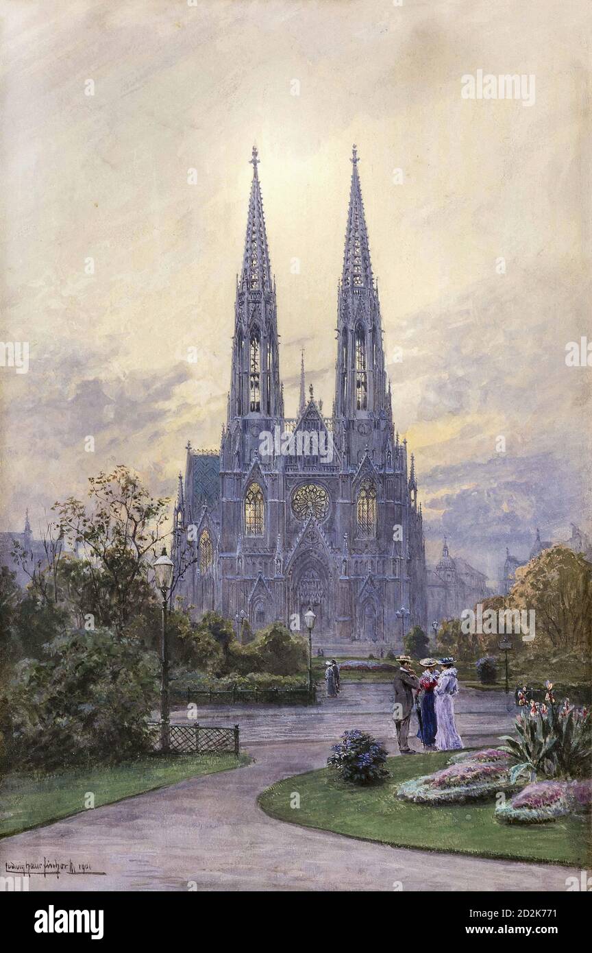 Fischer Ludwig Hans - Gespräch IM Park Vor Der Votivkirche in Wien - Austrian School - 19th  Century Stock Photo