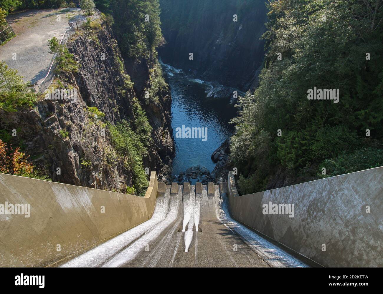 Cleveland Dam by Capilano Lake in North Vancouver, BC. The aerial view
