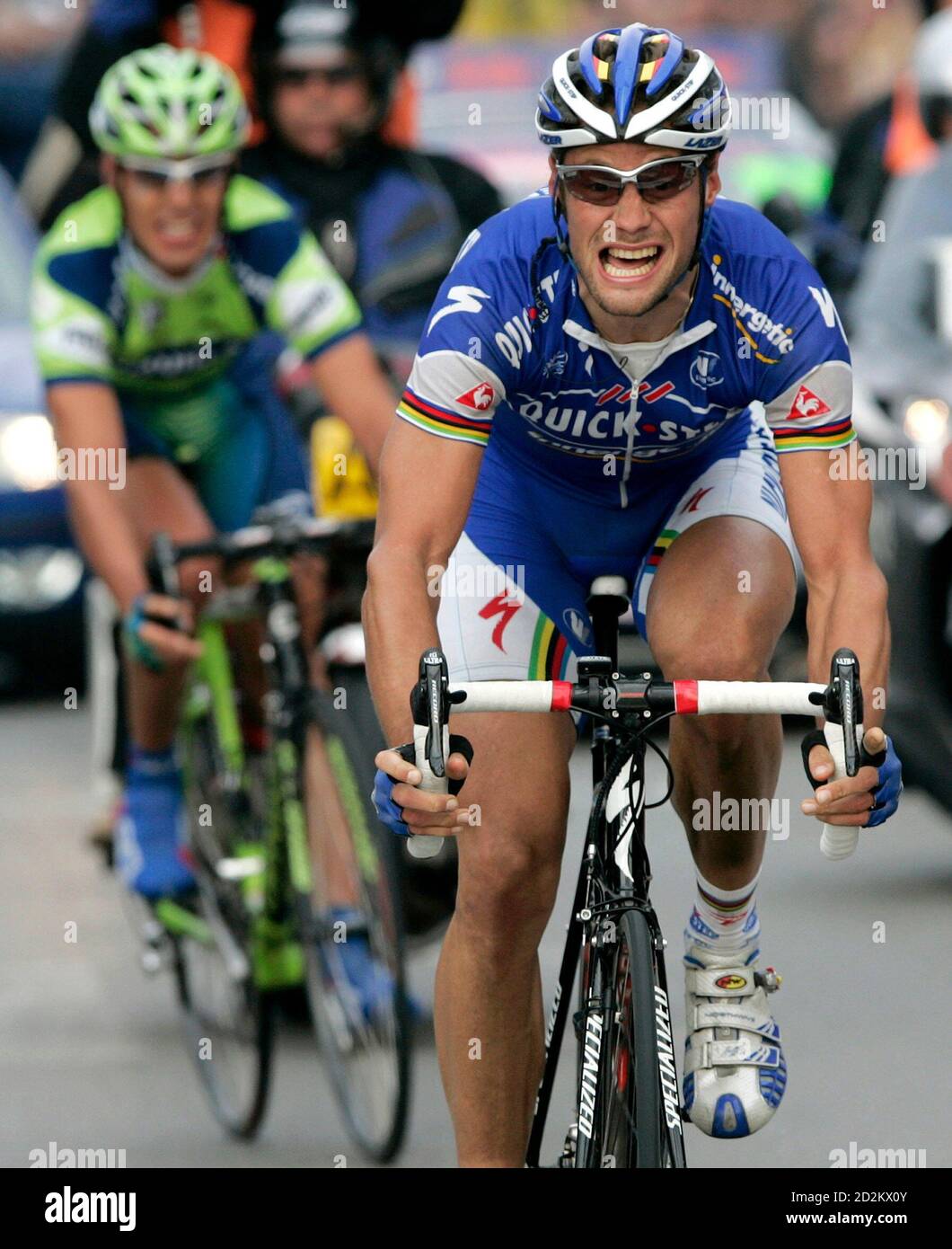 Tom Boonen of Belgium wins the E3 Prijs cycling race in Harelbeke, March  31, 2007. Boonen, who won the race for the fourth time in a row, finished  the race ahead of