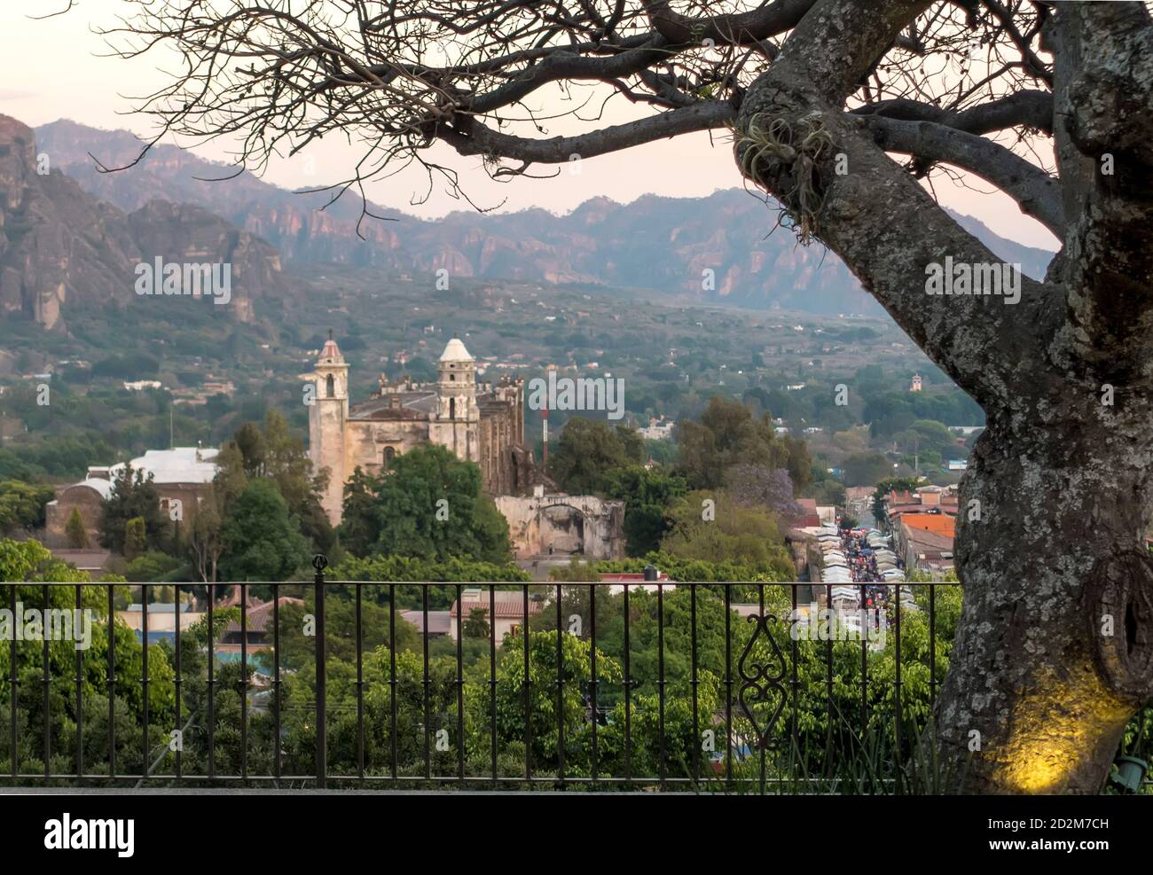 Tepoztlan, Morelos, Mexico showing the former Dominican convent and the Sunday market. Stock Photo