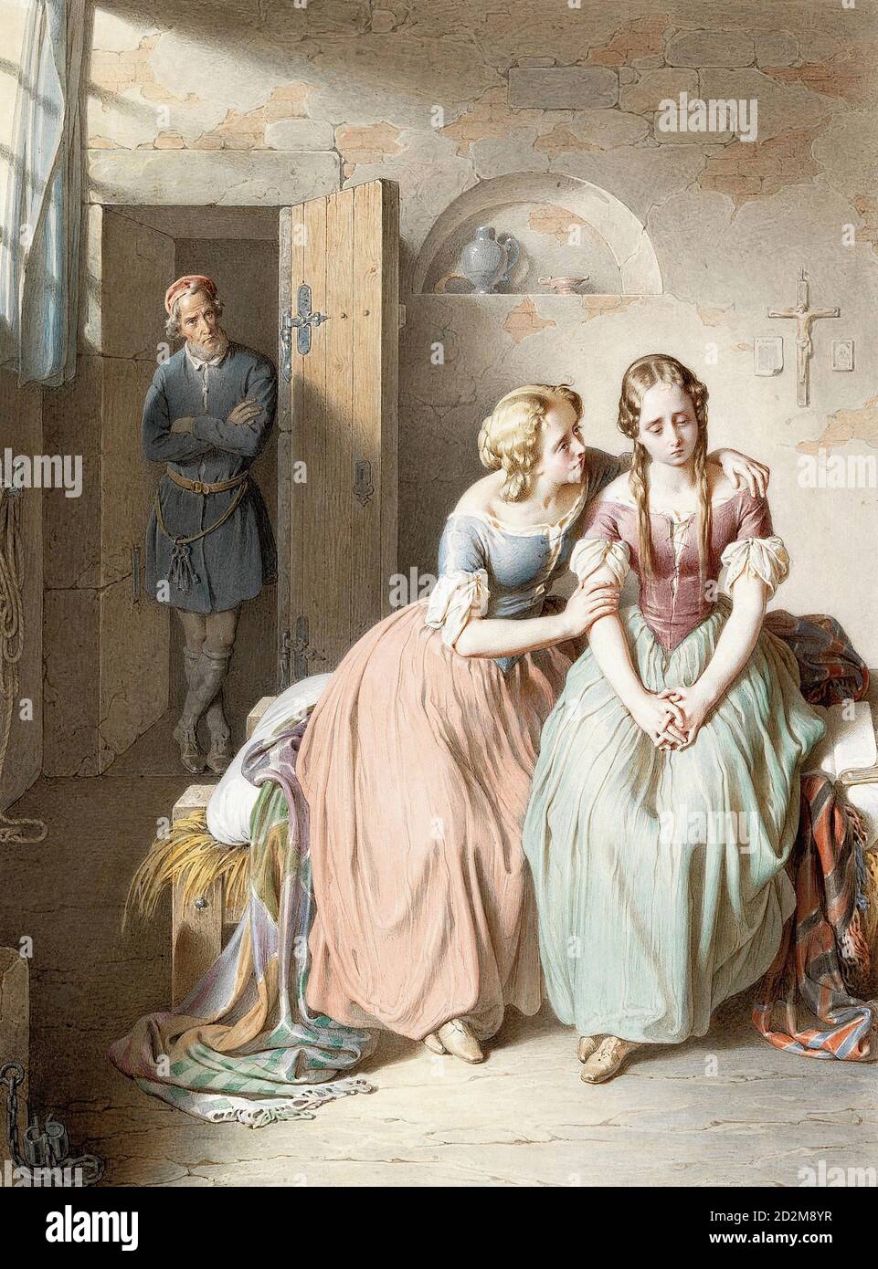 Rieder Wilhelm August - a Prison Scene with Jeanie and Effie Deans - Austrian School - 19th  Century Stock Photo