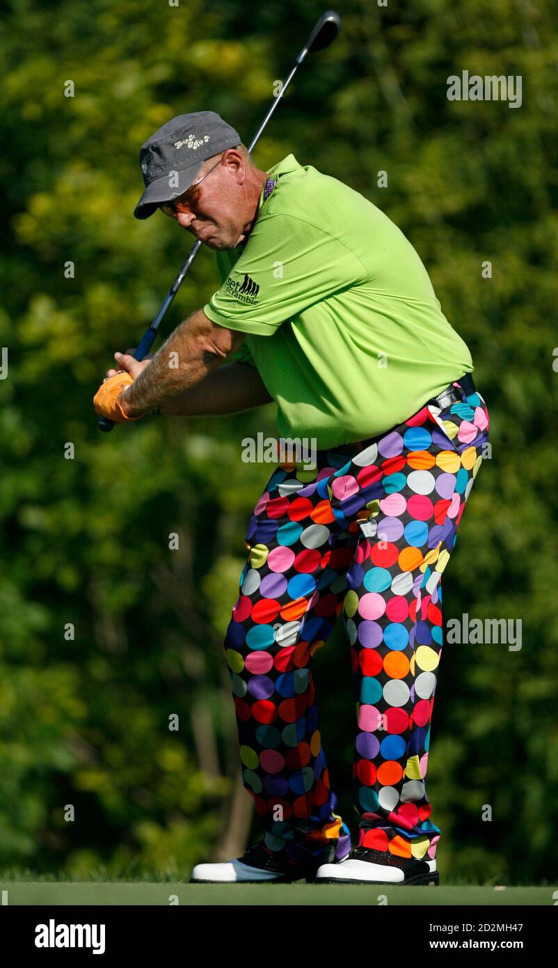 John Daly Of The U S Tees Off On The 10th Hole During A Practice Round For The 09 Pga Championship Golf Tournament At Hazeltine National Golf Club In Chaska Minnesota August 12