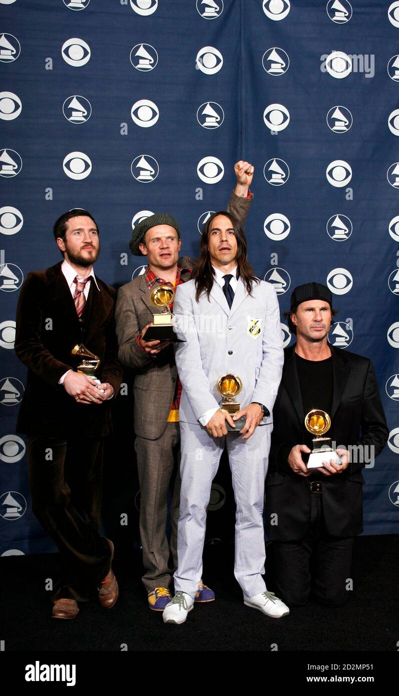 The Red Hot Chili Peppers Pose With Their Grammy Awards For Best Rock Performance By A Duo Or Group With Vocal And Best Rock Song For Dani California And Best Rock Album The Red Hot Chili Peppers Pose With Their Grammy Awards For Best Rock Performance By A Duo Or Group With Vocal And Best Rock Song For Dani California And Best Rock Album