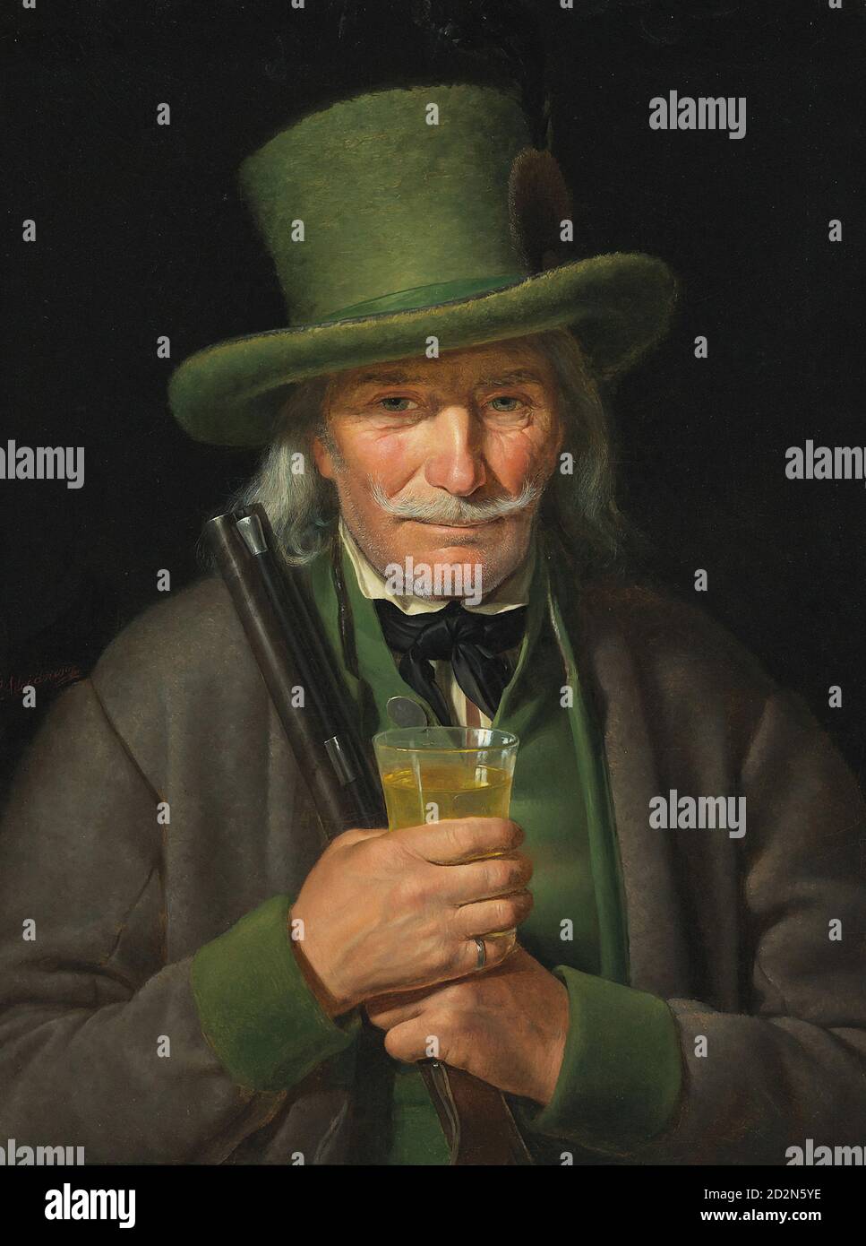 Weidner Joseph - Ein Alter Gemsenjäger Mit Einem Glas Steiermärker Weines in Der Hand - Austrian School - 19th  Century Stock Photo