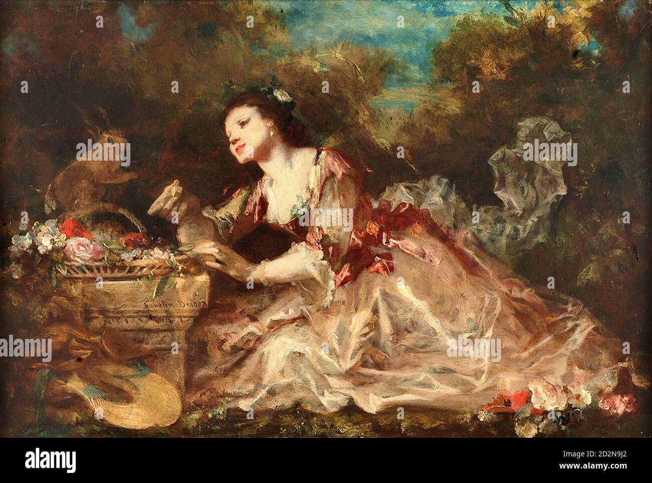 Besson Faustin - Lady and Squirrel - Swiss School - 19th Century Stock ...