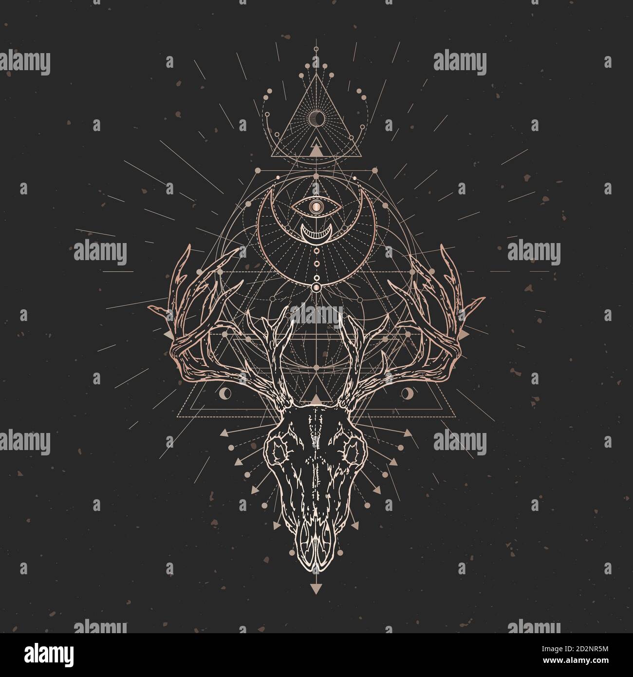 Vector illustration with hand drawn Deer skull and Sacred geometric symbol  on black vintage background Abstract mystic sign Gold linear shape For y  Stock Vector Image  Art  Alamy